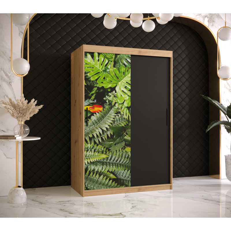Maheen Manufactured Wood Wardrobe, Artisan oak/Black, 200cm H x 100cm W x 62cm D