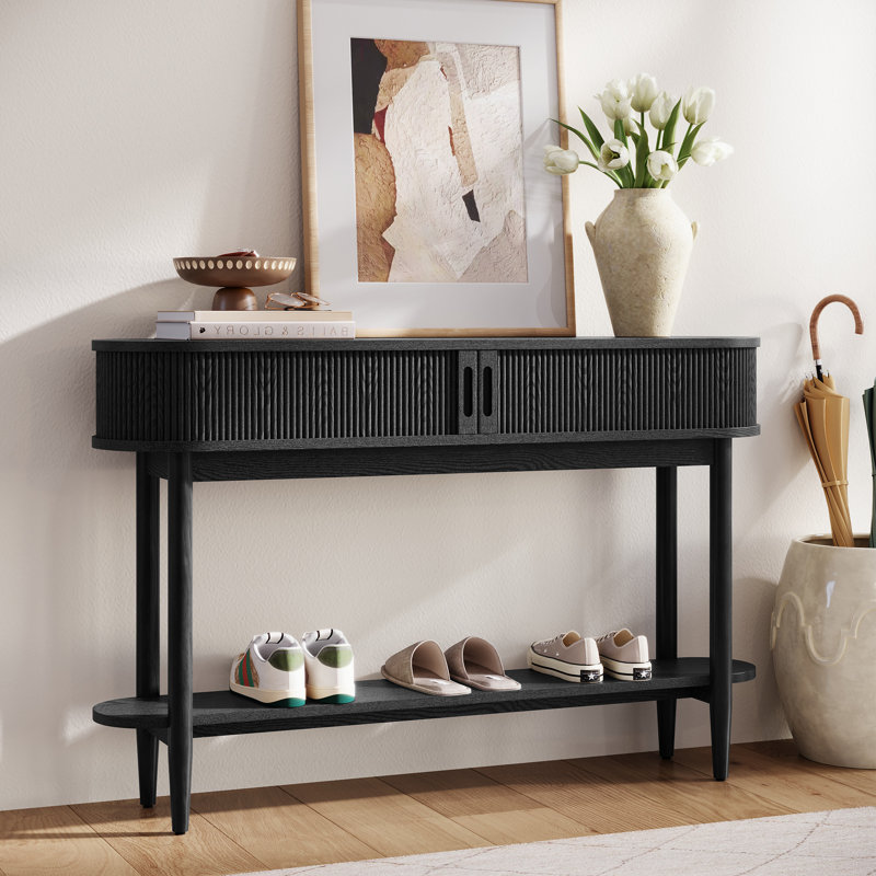 Leathia Fluted Console Table, Black