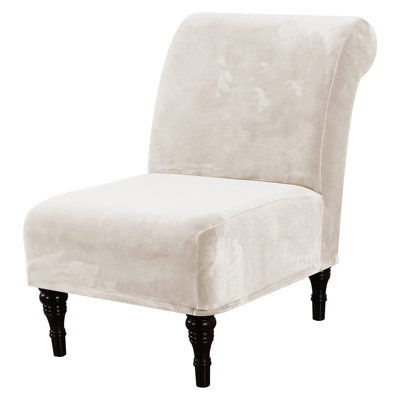 Armless Accent Chair Slipcover, Thick Velvet High-Stretch Furniture Protector With Elastic Bottom  (Ivory)