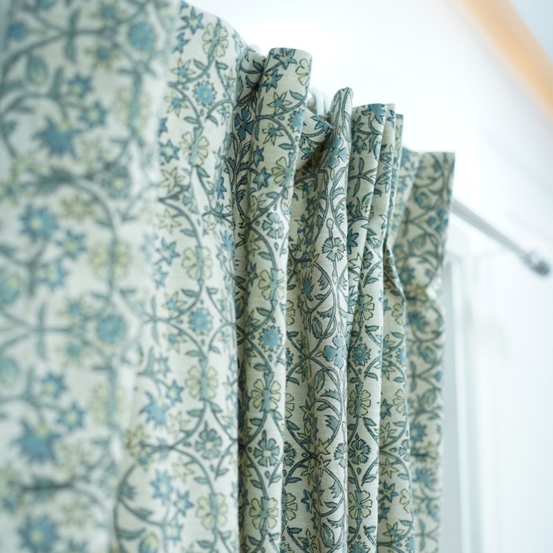 Block Print Linen Curtains Rng Drapes Floral Farmhouse Curtains for Living Room-Mahalaxmi, 54" W x 45" L