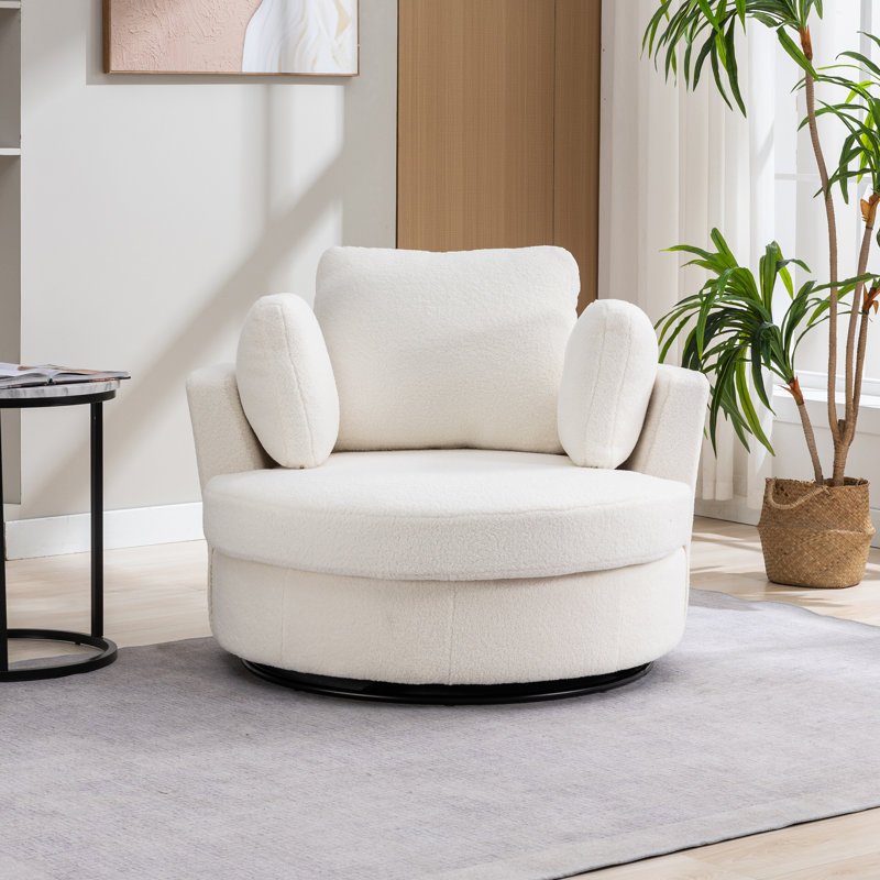 40" W Dahlonega Slipcovered Swivel Barrel Chair, Ivory Boucle Fabric, 33.6'' H x 40'' W x 35'' D