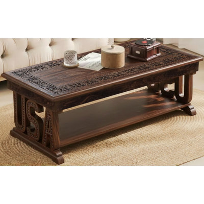 Rustic Hand-Carved Wood Coffee Table