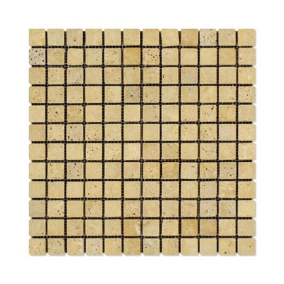 Gold Travertine Tumbled Square Mosaic