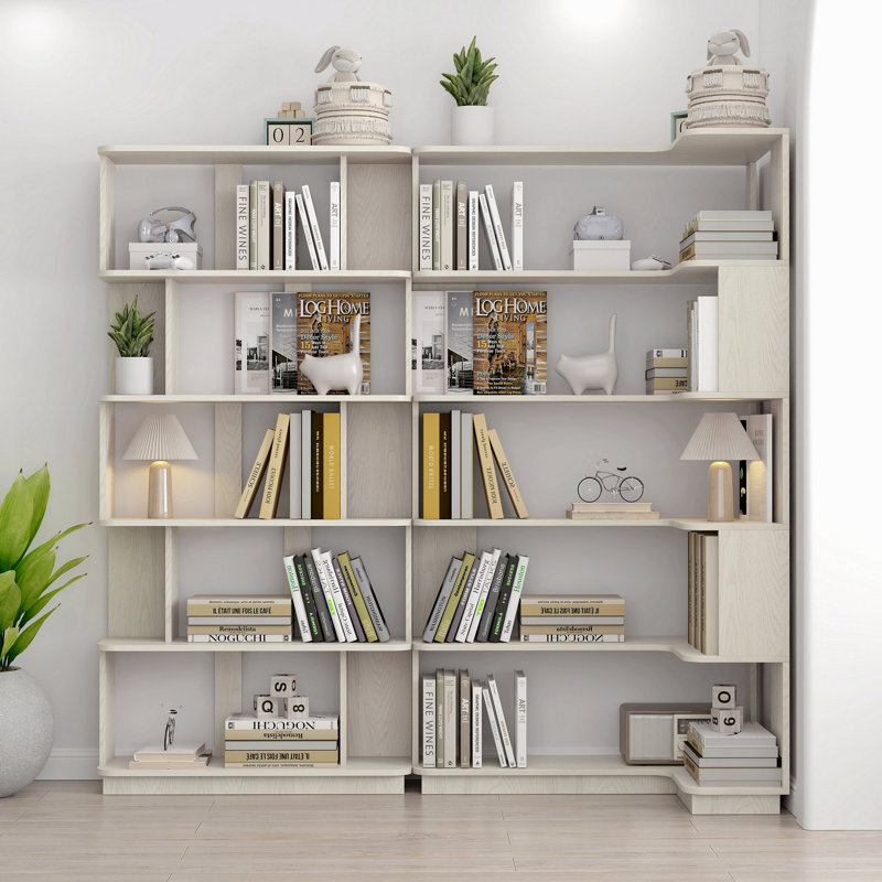 Bibliothèque d'angle compacte de 90 cm + bibliothèque libre extensible de 80 cm, ensemble de 2 tablettes de présentation, couleur chêne blanc et 4 autres couleurs optionnelles, meubles librement combinés et assortis