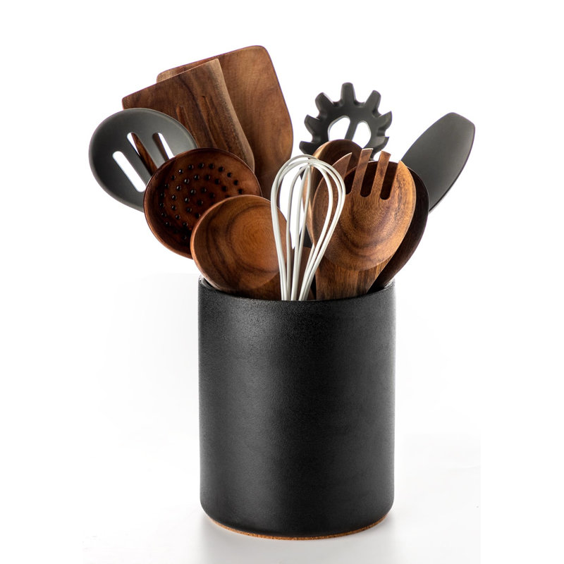 Porte-ustensiles, porte-ustensiles de cuisine en céramique avec fond en liège de protection de comptoir, décor de cuisine de ferme pour comptoir