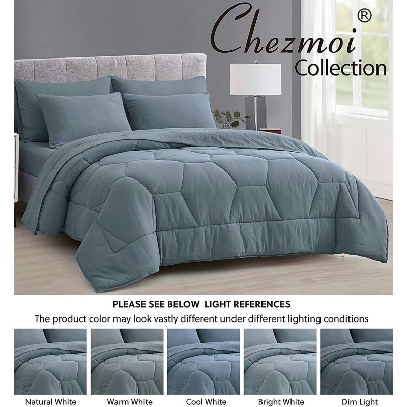 Washed Microfiber 7-Pieces Honeycomb Comforter Set with Sheets, Full / Double Comforter + 6 Additional Pieces, Dusty Blue
