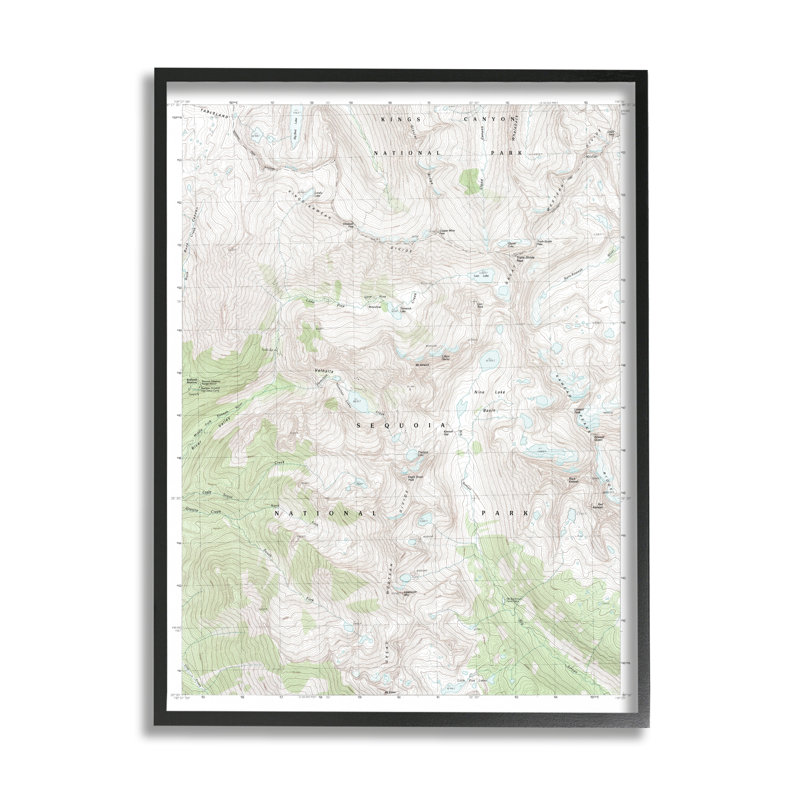 Carte topographique du parc national Kings Sequoia par Daphne Polselli, H 14 po x l 11 po, Giclée encadrée noir minuit