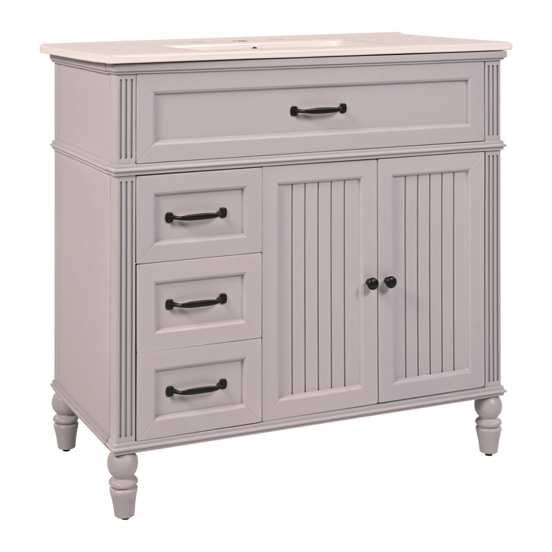 Meuble-lavabo 36 po avec lavabo, armoire de salle de bain avec tiroirs, structure solide et panneau de fibres à densité moyenne, un paquet
