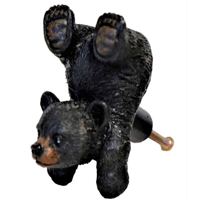 Resin Rustic Wildlife Drawer Pull and Cabinet Knob Handstand Playing Black Bear Design