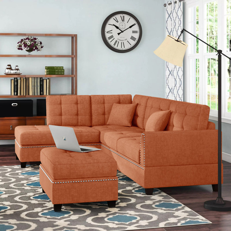 Romulus 3 - Piece Upholstered Sectional, Citrus Polyester Blend