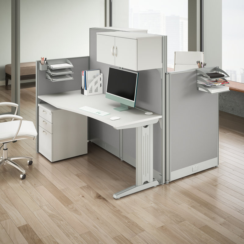 BBF Office In An Hour 2 Person Straight Cubicle Desks with Storage, Drawers, and Organizers, Pure White