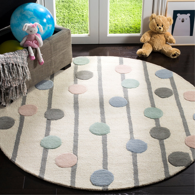 Santario Handmade Tufted Wool Cream/Brown/Blue/Orange/Green Rug, Round 5'
