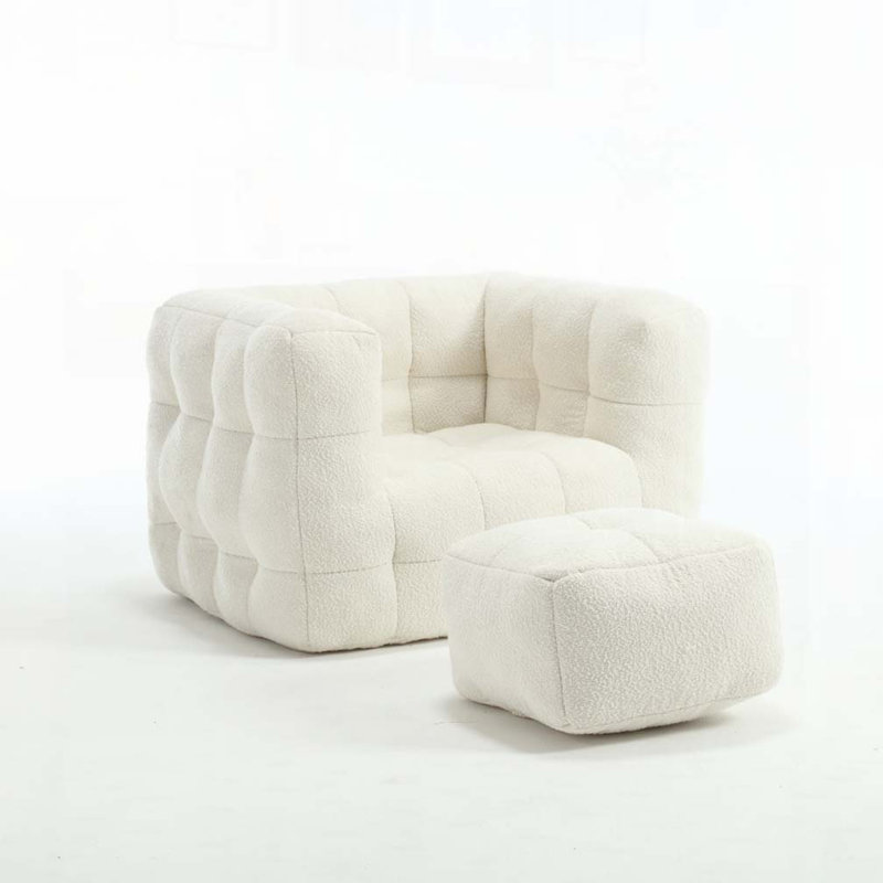 Joahnna Upholstered Armchair with Ottoman, Beige