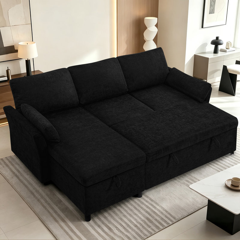3 Seater Fabric Sofa Bed, Black Fabric