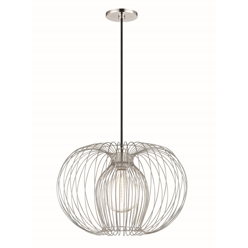 Jasmine 1 Light Pendant, Polished Nickel, 15" H x 17" W x 17" D