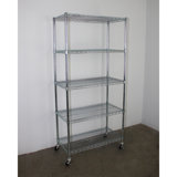 SafeRacks 18 x 36 x 72" 5 Tier Steel Wire Storage Shelving Rack w/Wheels, Silver
