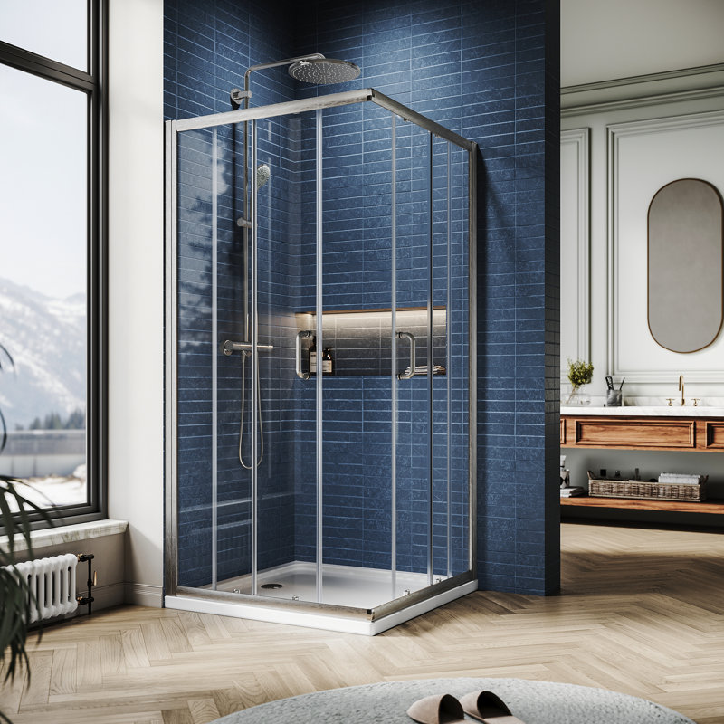 Cabine de douche à cadre double coulissant 35 "- l 36" x H 72 "avec verre trempé transparent 1/4", Nickel brossé