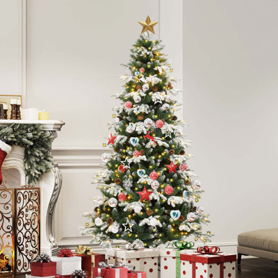 Sapin de Noël pré-éclairé 6 pi avec éclairage réglable et pommes de pin 6 pi