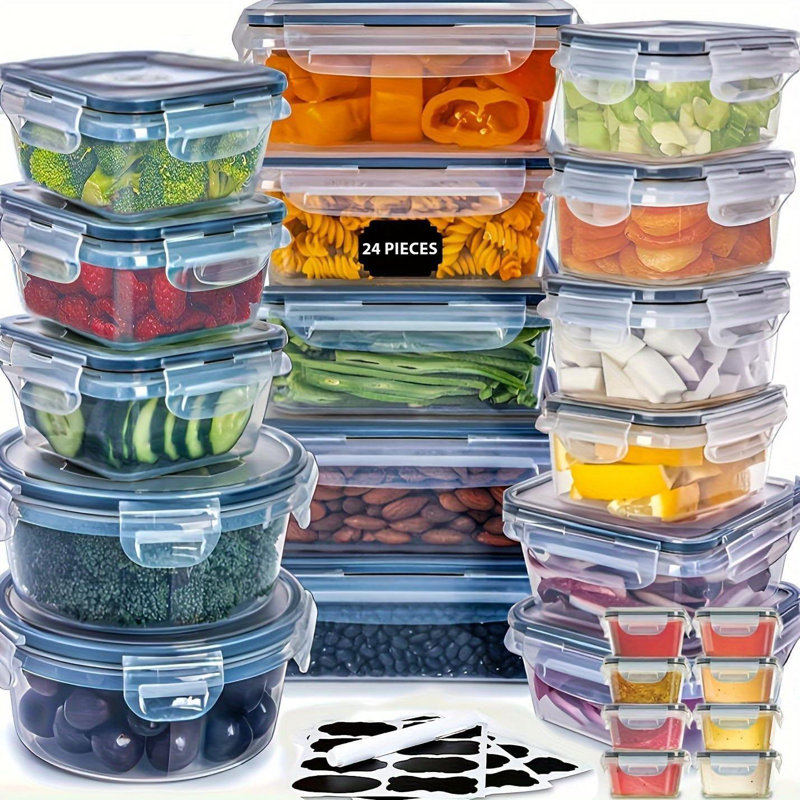 48-Piece Airtight Food Storage Containers Set With Snap-Lock Lids – 24 Reusable Containers In 7 Sizes – Microwave, Freezer Safe With Labels & Marker For Kitchen, Pantry, Meal Prep