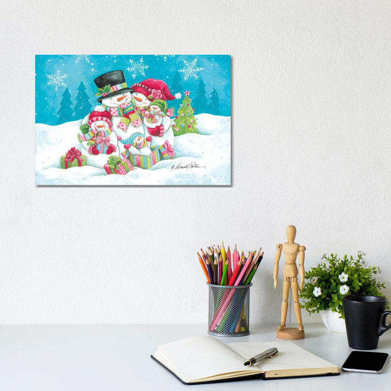 «Happy Holiday Snow Family», reproduction d'art sur toile tendue