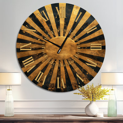 Horloge murale silencieuse en métal Art déco « Éclat d'étoile dorée »
