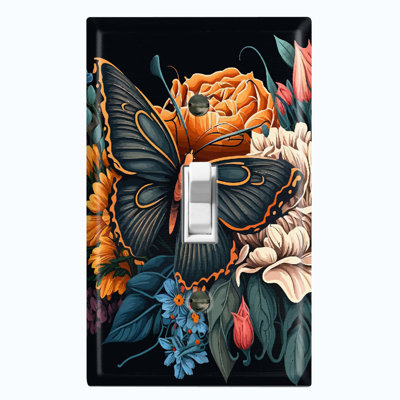 Dark Green Butterfly Flowers 1 - Gang Toggle Light Switch Standard Wall Plate
