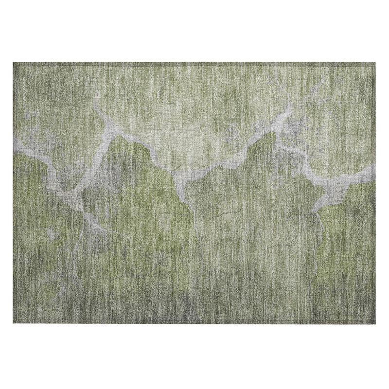 Machine Washable Indoor/Outdoor Xhevrie Green Rug, Rectangle 1'8" x 2'6"