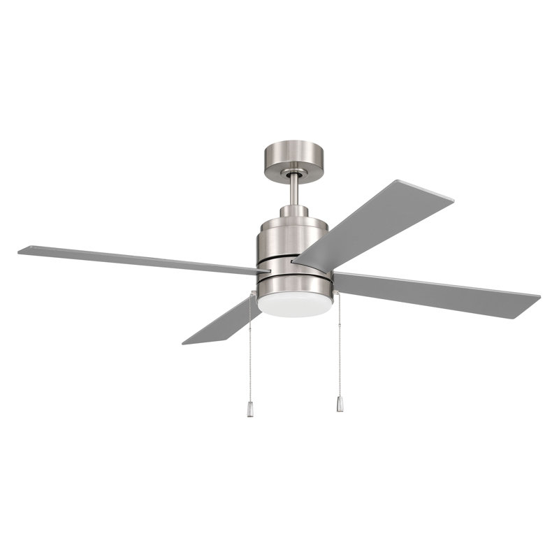Craftmade McCoy 52" 4-Blade Indoor Ceiling Fan with Pull Chains and Integrated LED Light Kit, Brushed Nickel, Brushed Nickel
