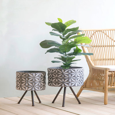 Set Of 2 Metal Planter Stand,Round Galvanized Grey Farmhouse Planter