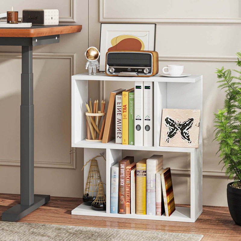1 Pcs 3-tier Bookshelf Geometric Bookcase Side Table With Open Storage Display Shelf, White