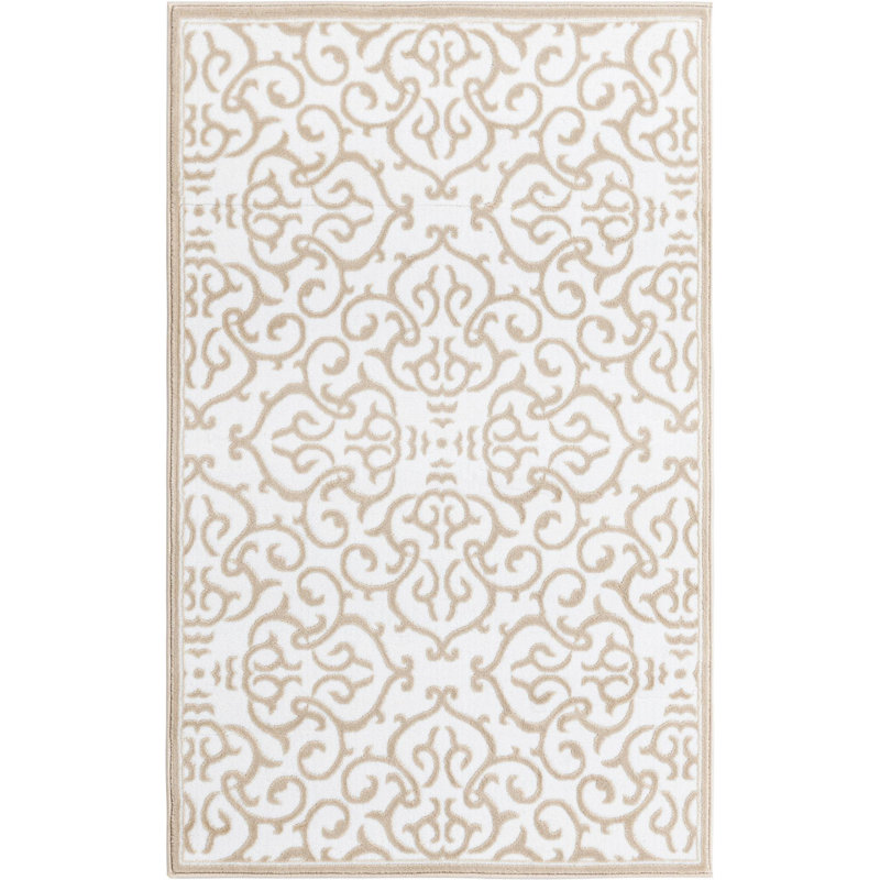 Tapis contemporain de couleur blanche, Rectangle 3 pi 3 po x 5 pi 3 po
