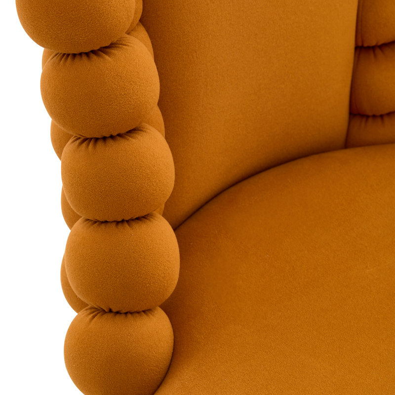 Ensemble de 2 chaises de salle à manger orange en forme de boule avec des pieds dorés et des chaises d'appoint rembourrées modernes pour la salle à manger et la cuisine
