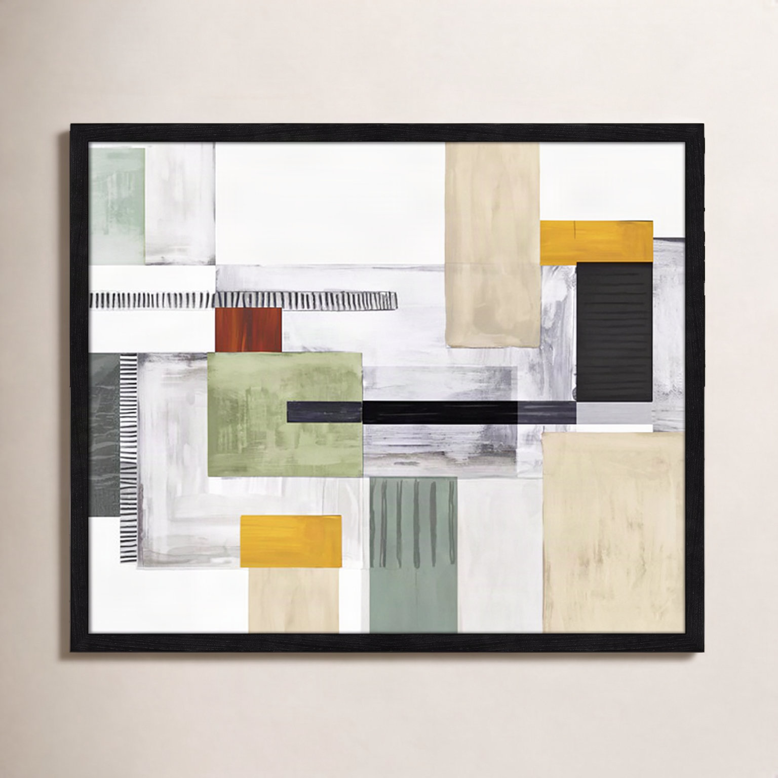 Playful Blocks Print by Tom Reeves, 21.5" H x 25.5" W x 0.75" D, Black Slim Picture Framed, No Mat
