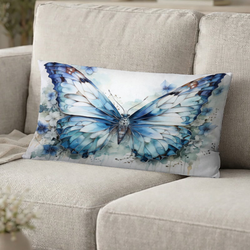 Coussin décoratif papillon - Ailes d'aquarelle papillon I, H 12 po x l 20 po