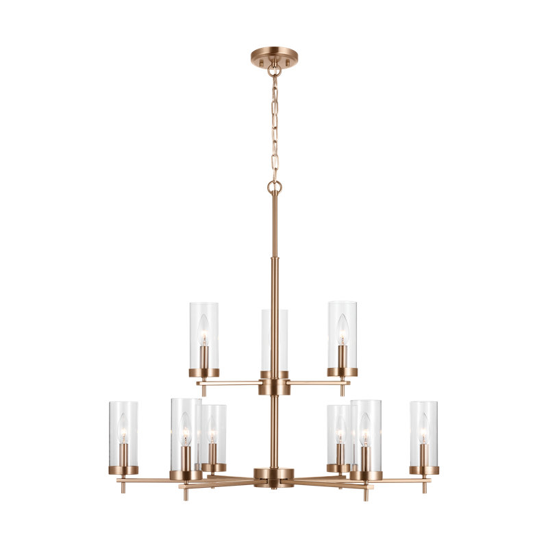 Lustre à neuf lumières Linley, Laiton satiné, non