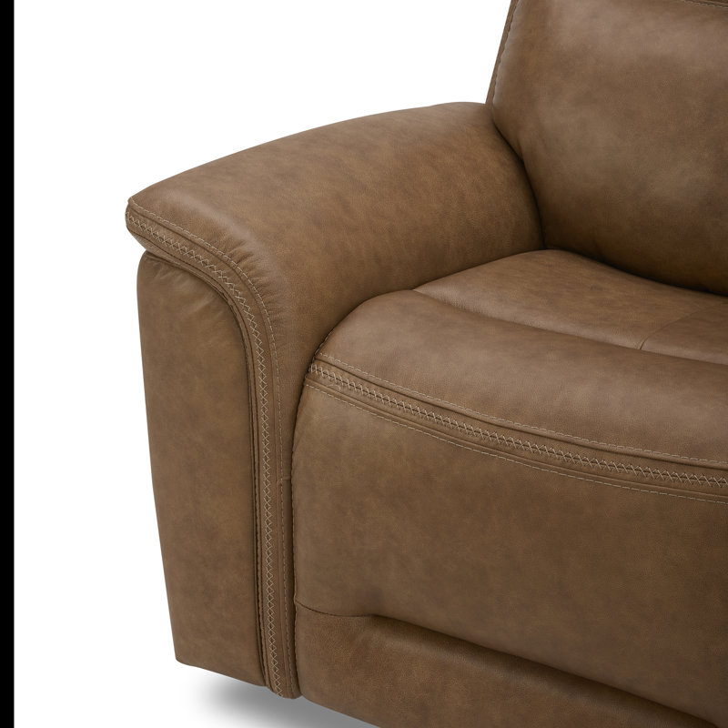 Brown Leather Power Reclining Sofa with Pillow-top Arms