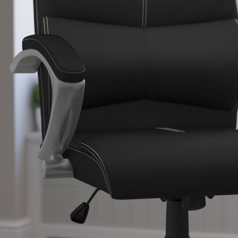  Chaise de bureau pivotante contemporaine LeatherSoft avec accoudoirs et coutures contrastantes, Dossier haut