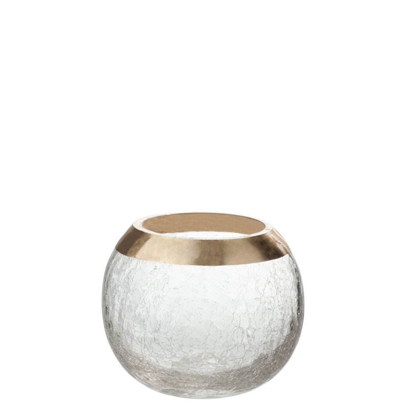 Glass Tabletop Tealight Holder, 12.5cm H x 15.5cm W x 15.5cm D, Gold