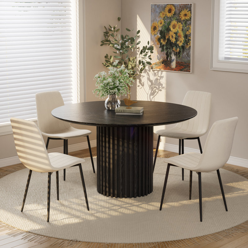 Ensemble de table de salle à manger, Noir, 5, Beige