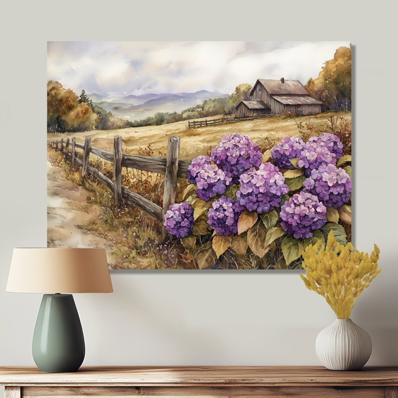 «Doke Hydrangeas» par The Farmstead I - Hydrangea, art mural pour le salon, H 30 po x l 40 po, Toile tendue