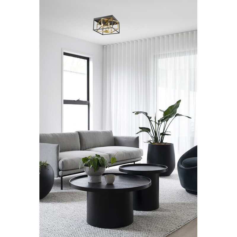 Transitional 4 Light Black and Gold Flush Mount, Black/Gold