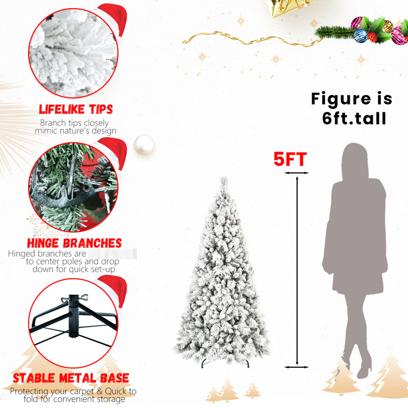 Arbre de Noël de 4 pi avec branches en aiguille floquées et dures, 350 pointes, structure à charnières pour une installation rapide, support en métal robuste, arbre enneigé idéal pour les célébrations, mélange de branches, décor saisonnier stable