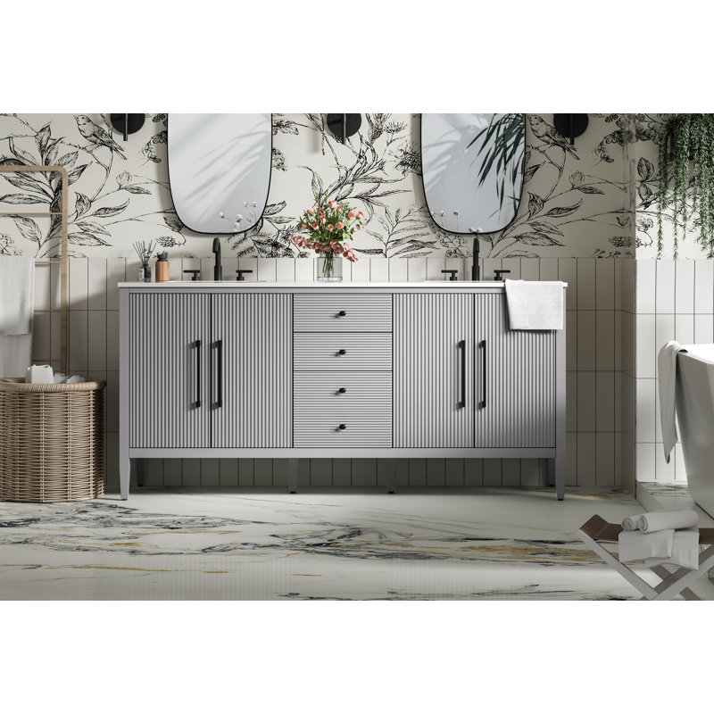 72 inch Double Bathroom Vanity, Gray