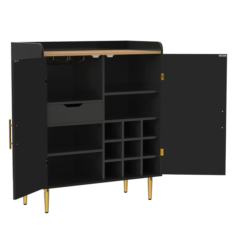 Armoire de bar de style Mid-Century avec portes l 35 po x P 15 po, Noir