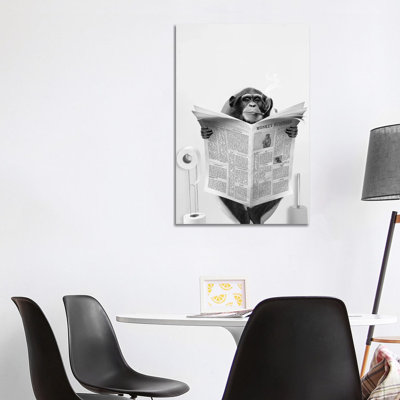 Monkey On The Toilet Reading The Newspaper - Framed Wall Art Print