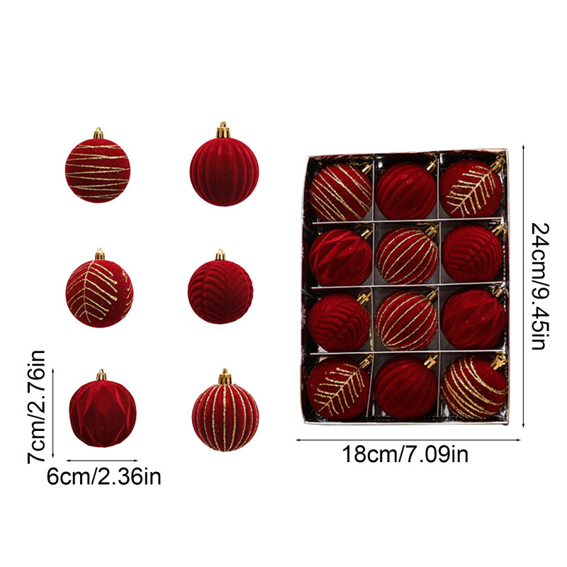 Décorations de Noël - Boules décoratives de Noël en velours rouge floqué de 6 cm - Ornements pour sapin de Noël - 2 boîtes de 24 pièces