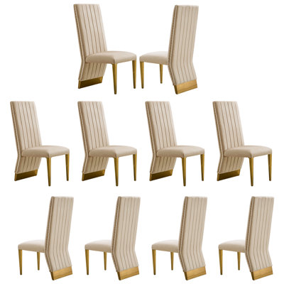 Chaises de salle à manger de luxe en velours, chaises de salle à manger avec garniture cloutée, chaises de salle à manger rembourrées modernes de belle couleur avec pieds en acier inoxydable doré poli, ensemble de 10