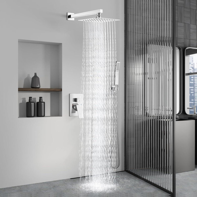 Shower Faucet Set Chrome 16 inch Rain Shower Head Combo System with Valve