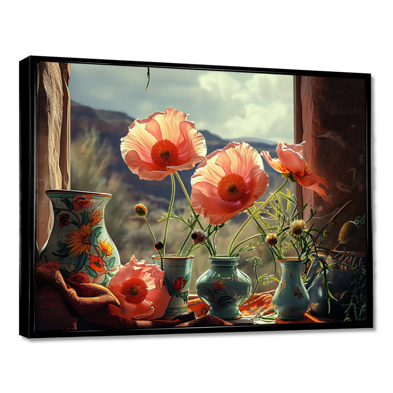 Dahmen - coquelicot, art mural, Cadre flottant noir, bois massif, H 12 po x l 20 po