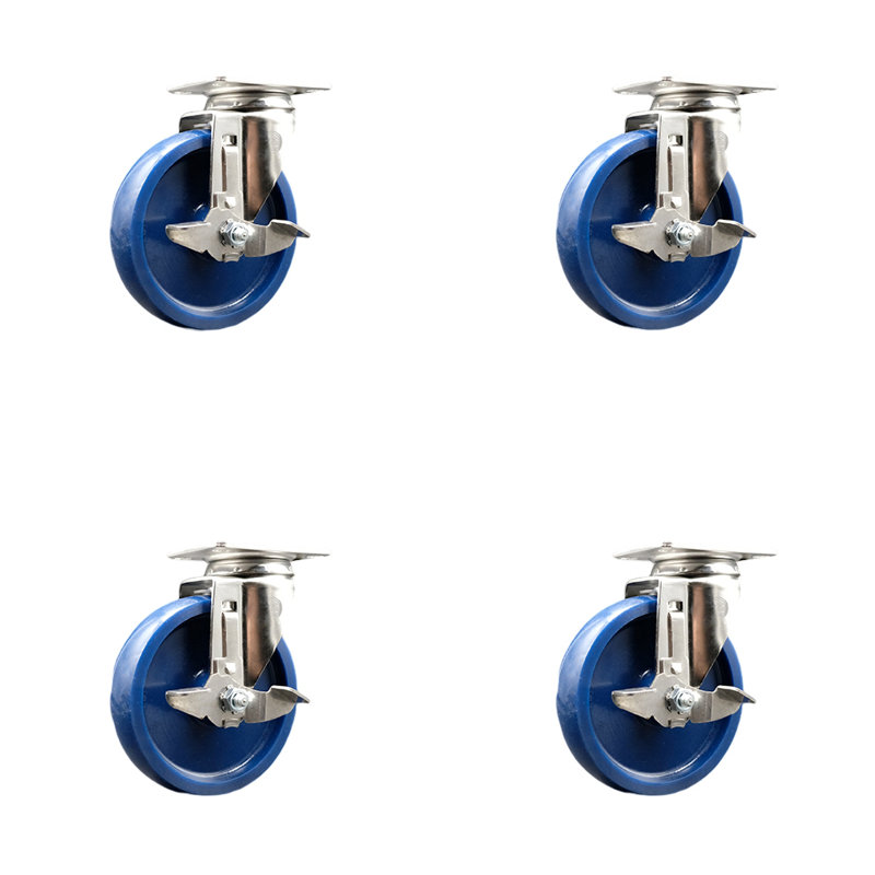 Solid Polyurethane Swivel Top Plate Caster Set 4 with Brake
